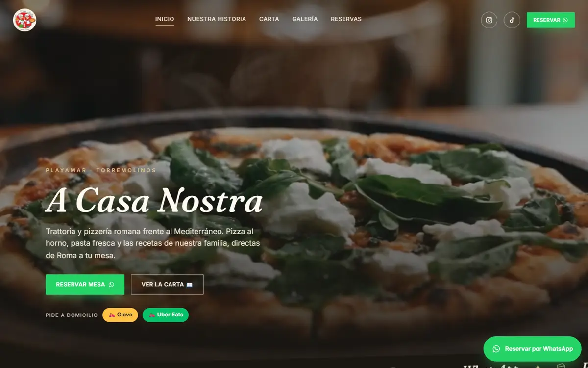 Web de A Casa Nostra, trattoria y pizzería romana en Torremolinos